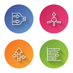 Set line Arrow, , and Pie chart infographic. Color circle button. Vector