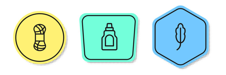 Set line Yarn, Bottle for cleaning agent and Feather. Colored shapes. Vector