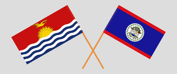 Crossed flags of Kiribati and Belize. Official colors. Correct proportion