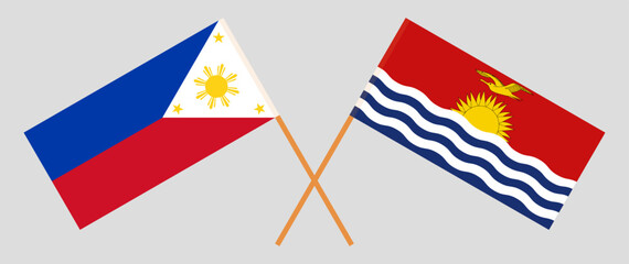 Crossed flags of the Philippines and Kiribati. Official colors. Correct proportion