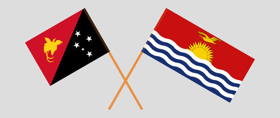 Crossed flags of Papua New Guinea and Kiribati. Official colors. Correct proportion