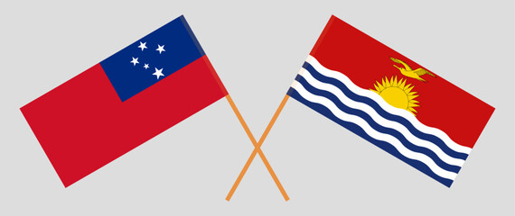 Crossed flags of Samoa and Kiribati. Official colors. Correct proportion
