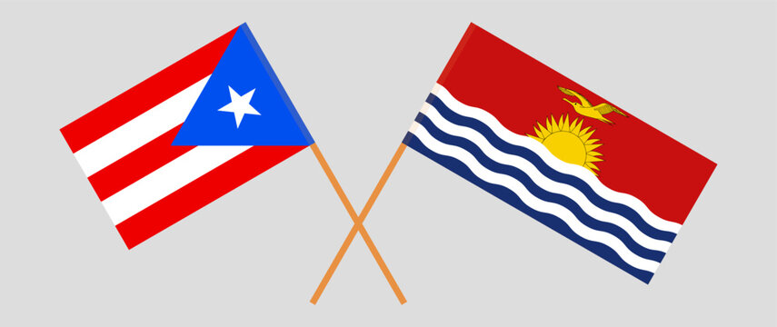Crossed flags of Puerto Rico and Kiribati. Official colors. Correct proportion