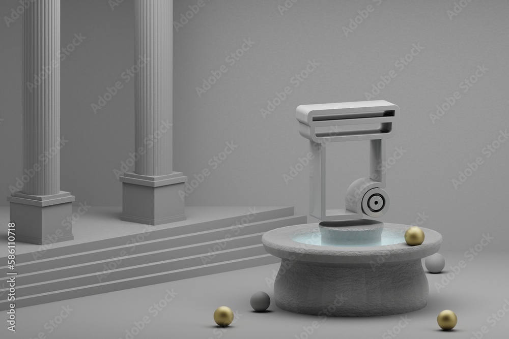 Leinwandbilder beautiful abstract illustrations recycle symbol icon on a fountain and column background. 3d renderi