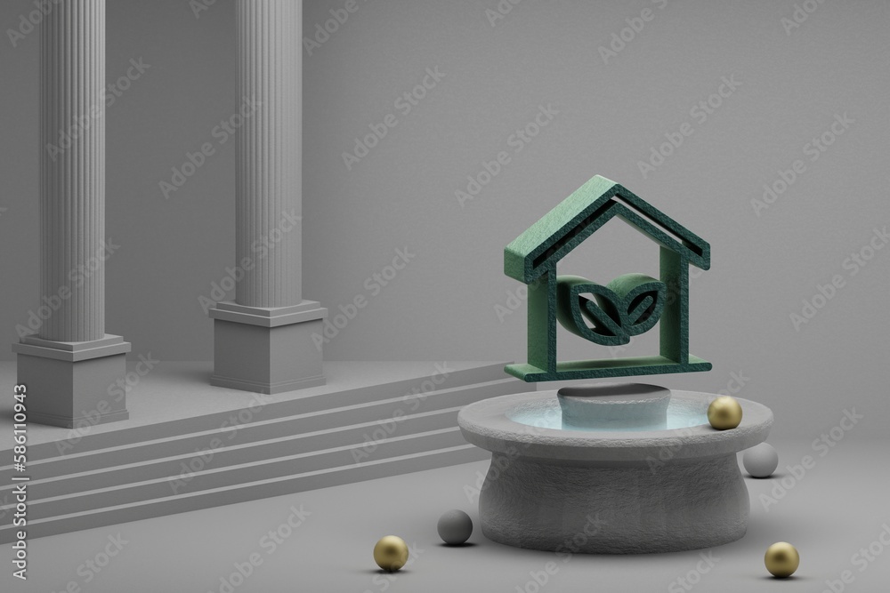 Leinwandbilder beautiful abstract illustrations house clean energy symbol icon on a fountain and column background.