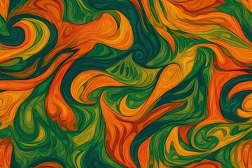  abstract painting with orange, green, and yellow swirls created with Generative AI technology