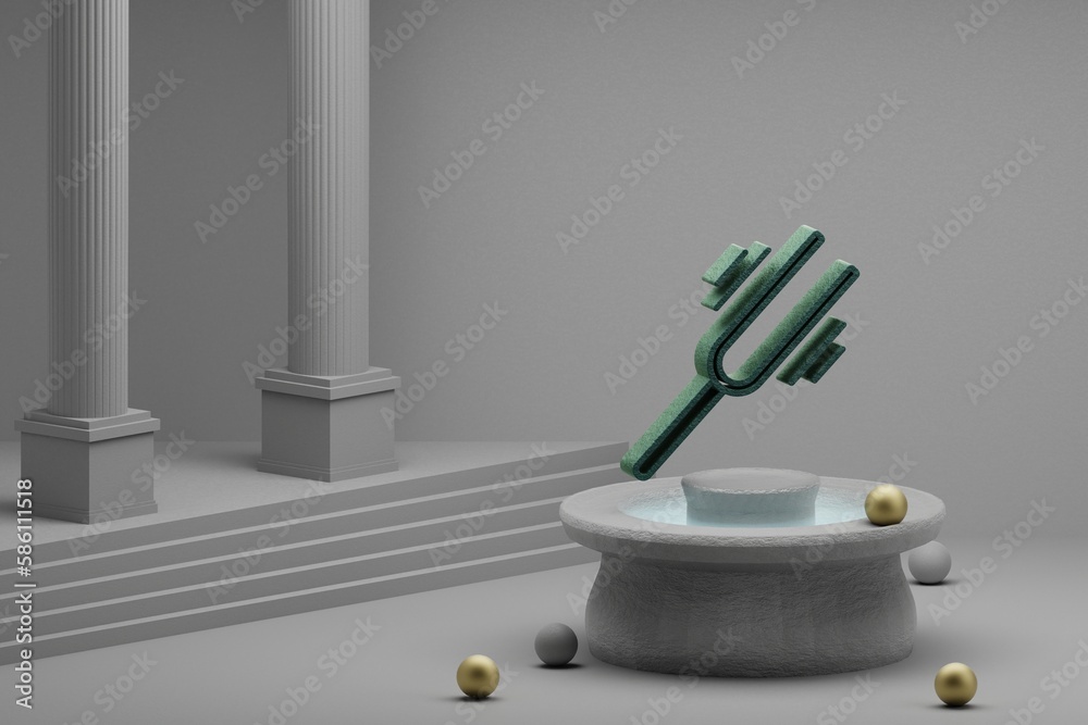 Poster beautiful abstract illustrations musical tuning fork vibrating symbol icon on a fountain and column 