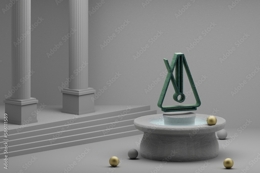 Poster beautiful abstract illustrations musical big metronome symbol icon on a fountain and column backgrou