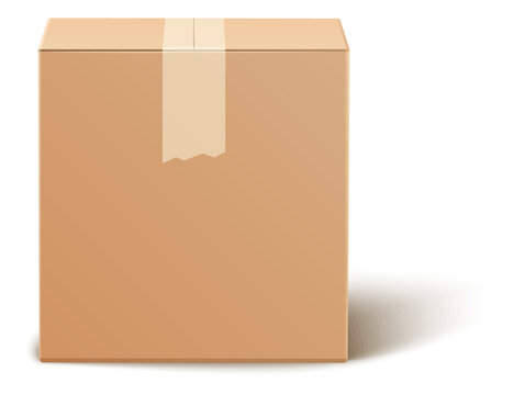 Closed cargo box. Sealed cardboard package. Carton realistic mockup