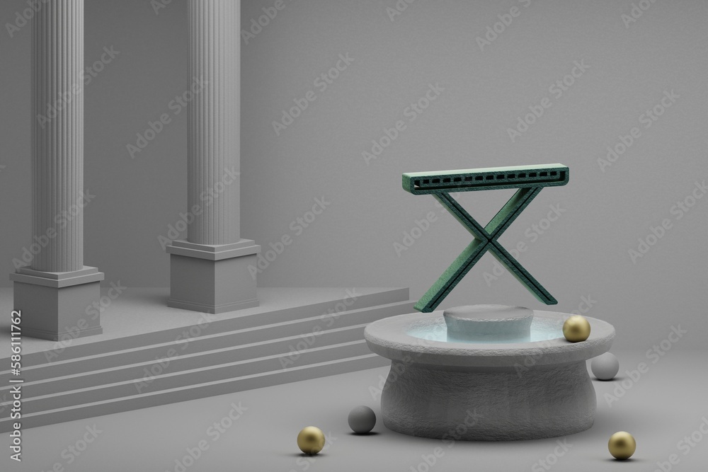 Poster Beautiful abstract illustrations musical Synthesizer with Support symbol icon on a fountain and column background. 3d rendering illustration.