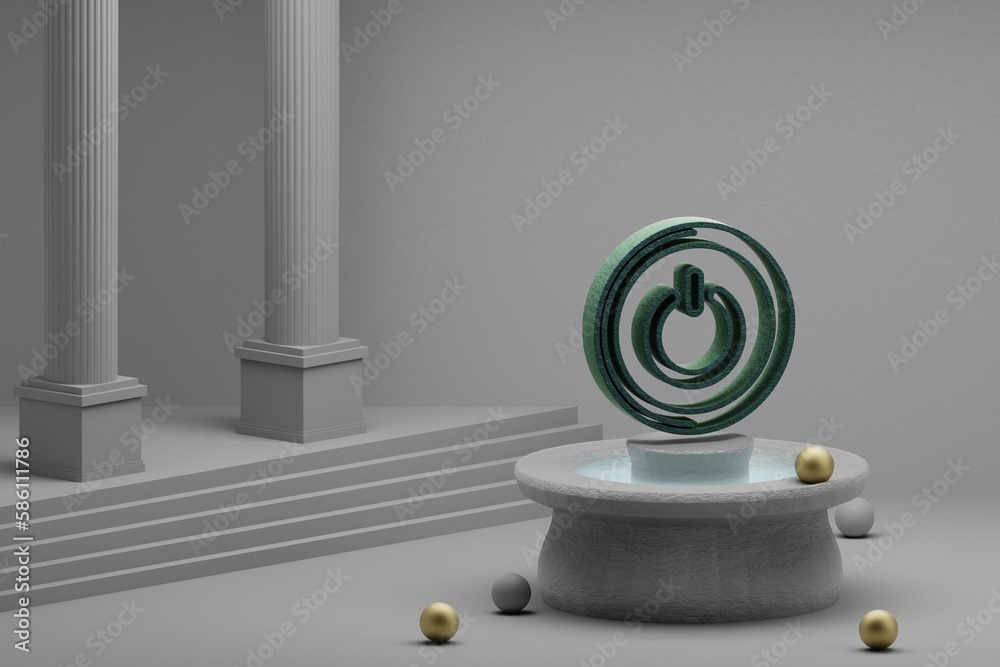 Poster beautiful abstract illustrations musical round power button symbol icon on a fountain and column bac