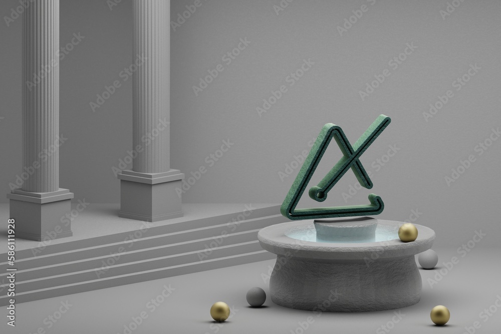 Poster beautiful abstract illustrations musical music triangle symbol icon on a fountain and column backgro