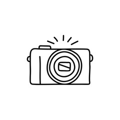 Doodle illustration of a camera isolated on a white background. Camera icon drawn by hand. Vector illustration