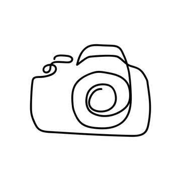 Doodle illustration of a camera isolated on a white background. Camera icon drawn by hand. Vector illustration