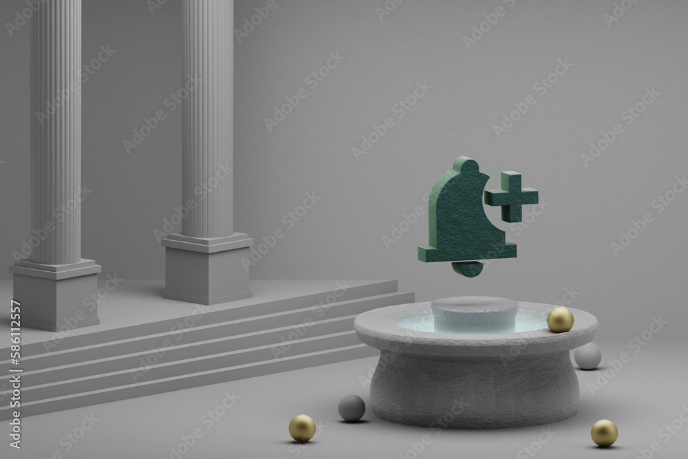 Leinwandbilder beautiful abstract illustrations green notification bell add symbol icon on a fountain and column ba