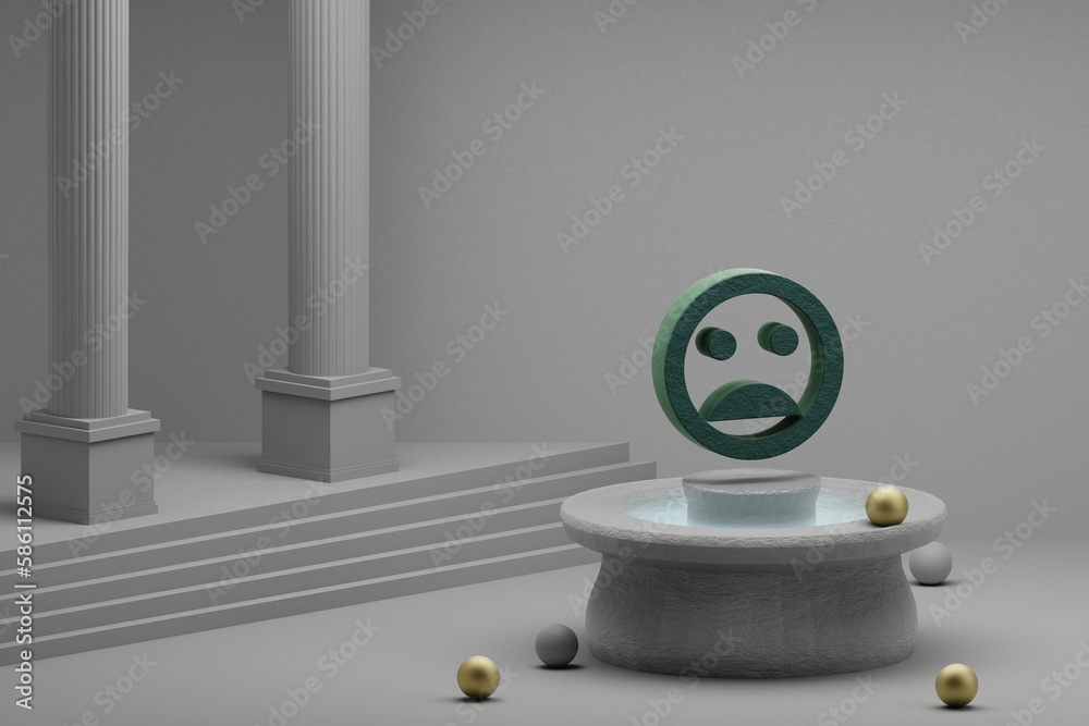 Poster beautiful abstract illustrations green mood bad symbol icon on a fountain and column background. 3d 