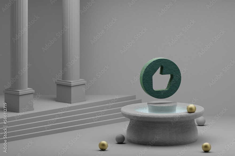 Aufkleber beautiful abstract illustrations green recommend symbol icon on a fountain and column background. 3d