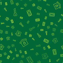 Set line Key, House under protection and Mobile and graphic password on seamless pattern. Vector