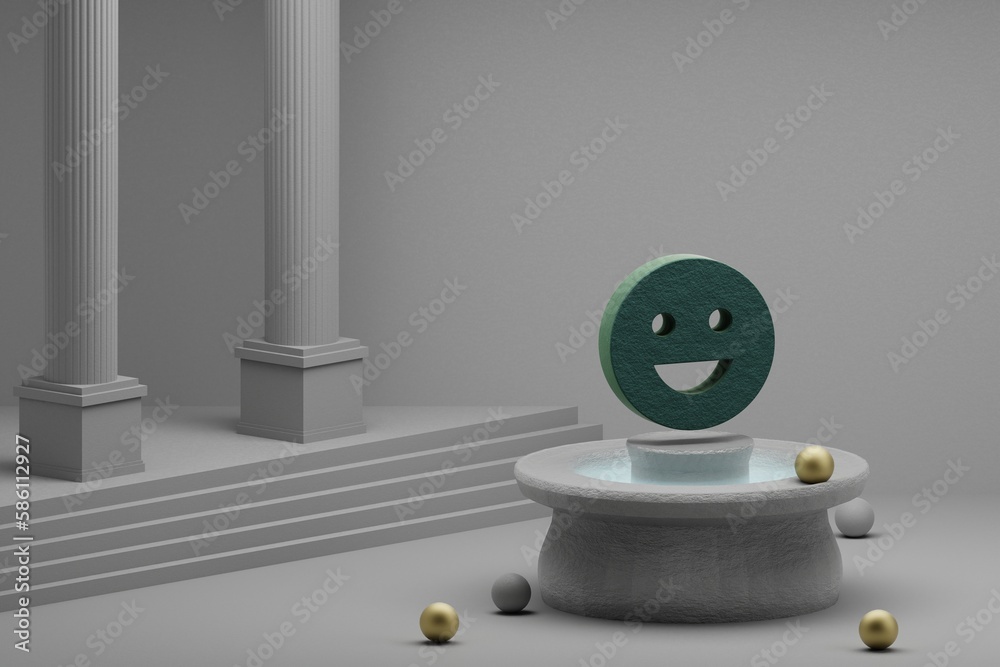 Poster beautiful abstract illustrations green emoji emotions symbol icon on a fountain and column backgroun