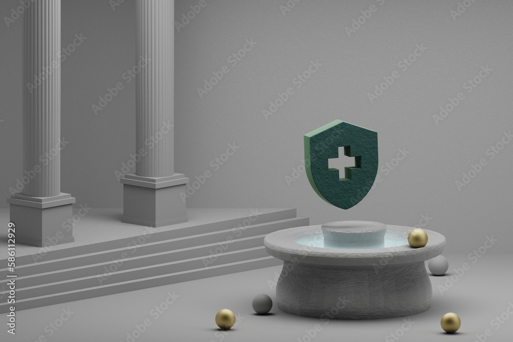 Poster beautiful abstract illustrations green health and safety symbol icon on a fountain and column backgr