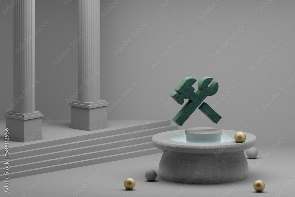 Poster beautiful abstract illustrations green construction symbol icon on a fountain and column background.
