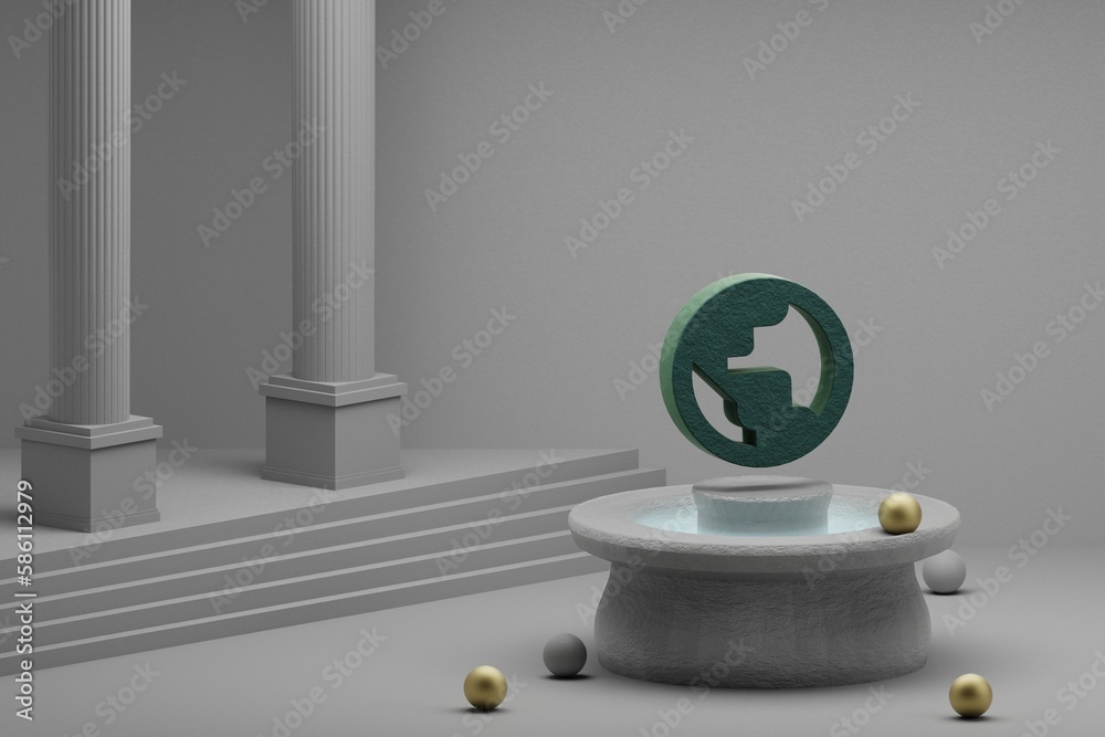 Poster beautiful abstract illustrations green public symbol icon on a fountain and column background. 3d re