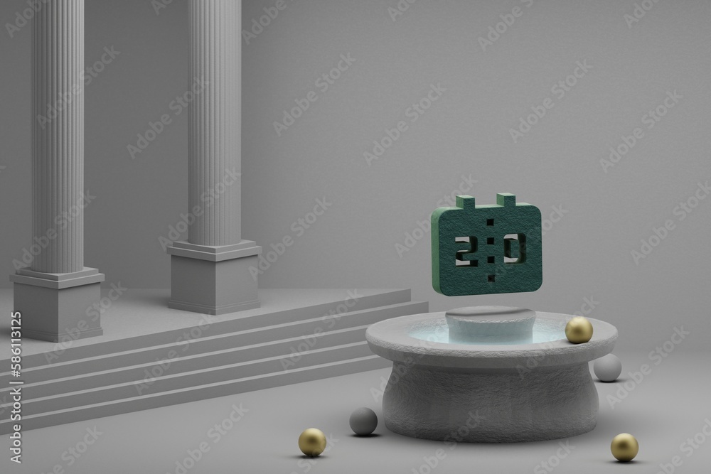 Poster beautiful abstract illustrations green scoreboard symbol icon on a fountain and column background. 3