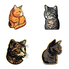 Cats Flat Icon Set Isolated On White Background