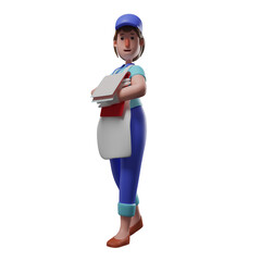 3D Cartoon Waiter with blue uniform, Waiter 3D character design with notebook, Waiter 3D character illustration with notebook