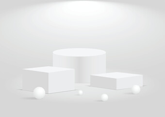 Abstract white, empty podium, pedestal scene for product display, vector illustration.