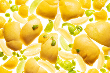 Bright background of lemon and lime peels