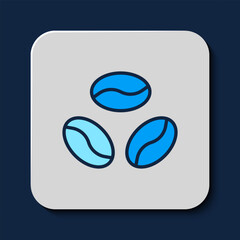 Filled outline Coffee beans icon isolated on blue background. Vector