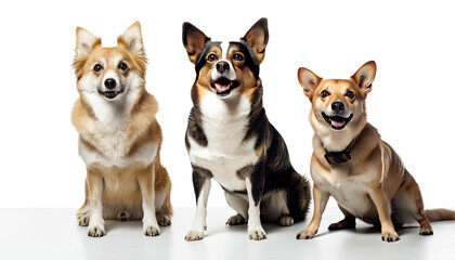 Portrait of a group of dogs isolated on white background. Generative AI