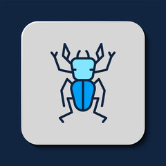 Filled outline Beetle deer icon isolated on blue background. Horned beetle. Big insect. Vector