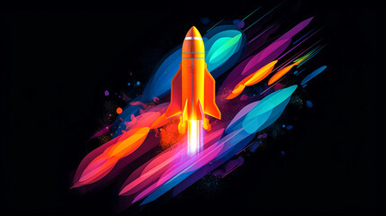 Abstract Expedition - Galactic Rocket Launch, Space Astronomy Background Poster Art. Generative AI.