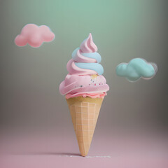 ice cream cone. cute and fantasy,  pastel and colorful icecream, Ai Generative illustration.