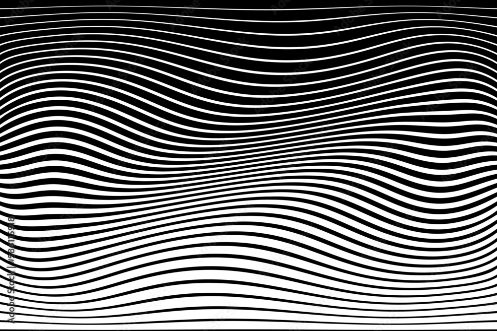 Wall mural wavy lines pattern with 3d illusion and twisting movement effect.