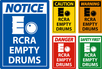 Notice Sign RCRA Empty Drums On White Background