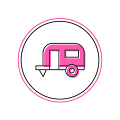 Filled outline Rv Camping trailer icon isolated on white background. Travel mobile home, caravan, home camper for travel. Vector