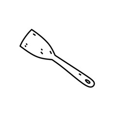 Kitchen wood spatula isolated on white background. Kitchen utensils. Vector hand-drawn doodle illustration. Perfect for decorations, logo, various designs.