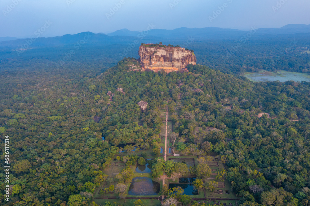 Poster sunset aerial view of sigiriya rock fortress in sri lanka