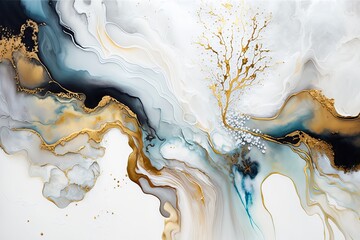 White and gold alcohol ink pattern,