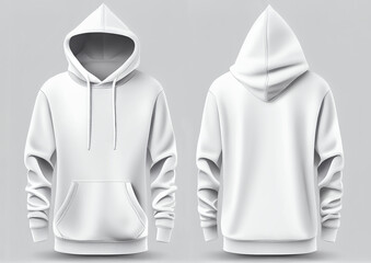 Set of stylish oversize hoodie sweater on white background, front and back view. Space for design. Muff or kangaroo pocket. Generative Ai. Template mockup for your design.