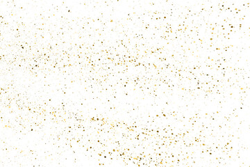 Fototapeta na wymiar Gold Glitter Texture Isolated on White Background. Golden Splash Silhouette. Amber Particles Color. Sparkles Rain. Vector Illustration, Eps 10.