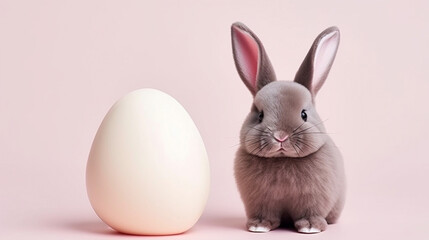 Obraz premium Cute bunny and single easter egg. Concept of happy easter day.