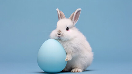 Cute bunny and single easter egg. Concept of happy easter day.