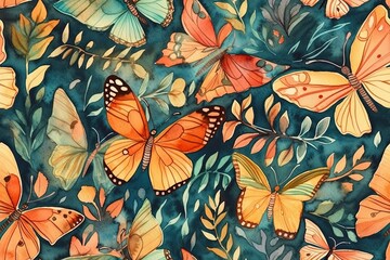Illustration of colorful butterflies on a vibrant blue background created with Generative AI technology