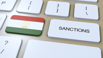 Tajikistan Imposes Sanctions Against Some Country. Sanctions Imposed on Tajikistan. Keyboard Button Push. Politics Illustration 3D Illustration