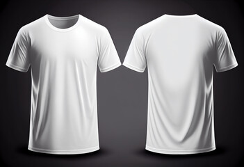 T-shirt mockup. White blank t-shirt front and back views. Female and male clothes wearing clear attractive apparel tshirt models template. Generative Ai.