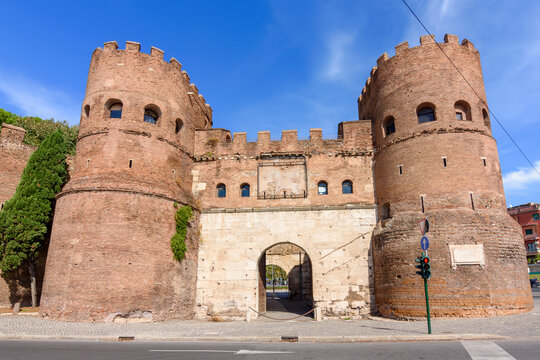 Ancient Porta San Paolo gates in Rome, Italy